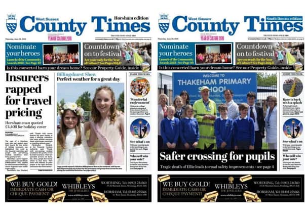 Front pages of the West Sussex County Times (Thursday June 28 edition)
