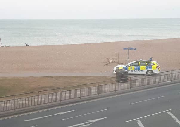 Police attending Hastings beach this morning (June 29) SUS-180629-145253001