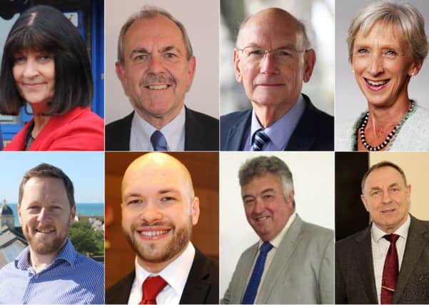 West Sussex council leaders L-R top Gill Brown Arun, Ray Dawe, Horsham, Tony Dignum, Chichester, Louise Goldsmith, West Sussex, bottom L-R Dan Humphreys, Worthing, Peter Lamb, Crawley, Neil Parkin, Adur, and Garry Wall, Mid Sussex