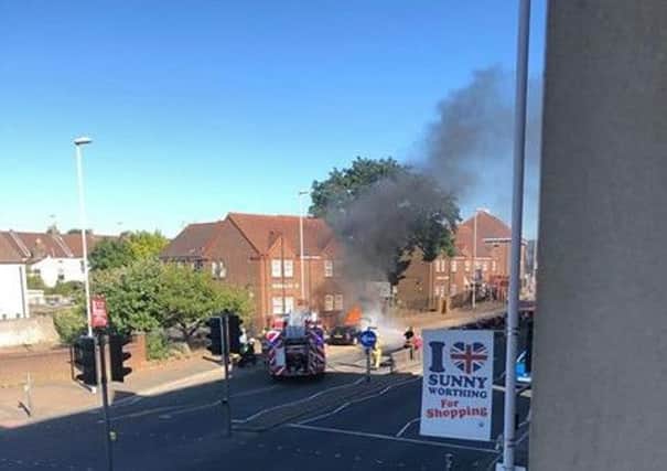The car fire in Chapel Road, Worthing