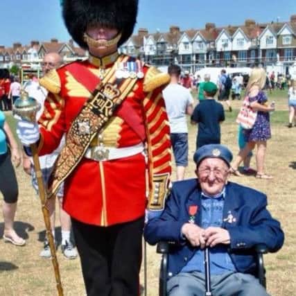 Terry Ellis sent in a picture of veteran Stan Northeast, father of Littlehampton town councillor Mike Northeast, with the Drum-Major from the Grenadier Guards SUS-180207-124355003