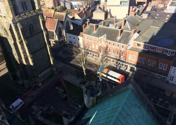 View from the roof of Chichester Cathedral looking down on West Street Photo: Anna Khoo.