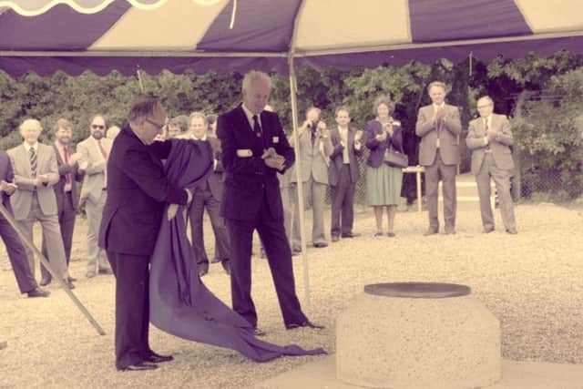 The Conquest's foundation stone being unveiled in 1988
