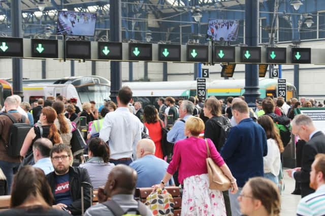 Brighton Station this morning as commuters were advised not to travel to London Victoria (Photograph: Eddie Mitchell)
