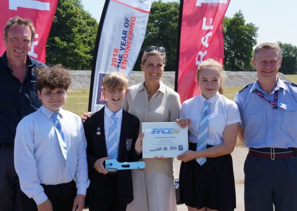 The winning students from The Littlehampton Academy receive their prize from the Countess of Wessex