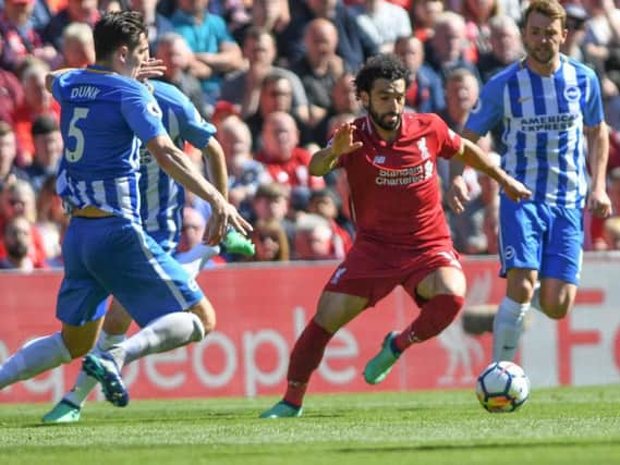 Liverpool forward Mo Salah in action against Brighton last season. Picture by Phil Westlake (PW Sporting Photography)