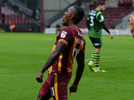 Dominic Poleon in action for Bradford City. The striker has joined Crawley Town