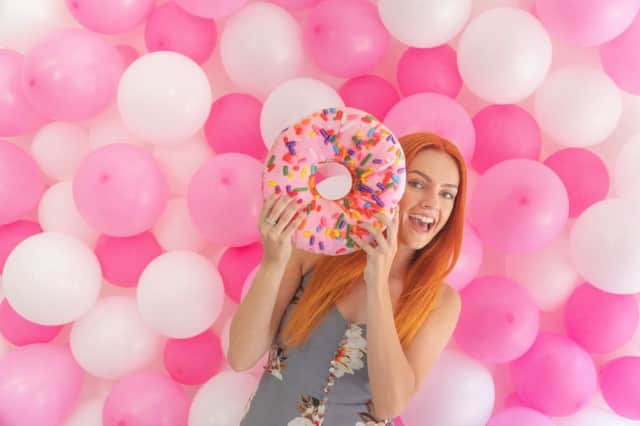 The pink doughnut area is just one selfie spot at the pop-up factory SUS-180907-164504001