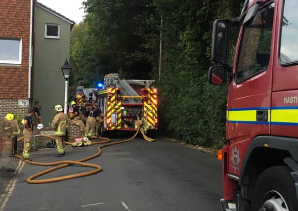 Fire services put out a fire in Croft Road, Hastings. Picture: Dan Jessup