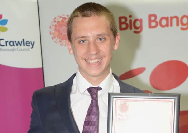 Jonty Orford with his prizes from the Big Bang Fair South East