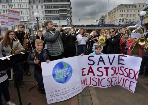 A protest against cuts to the music service earlier this year