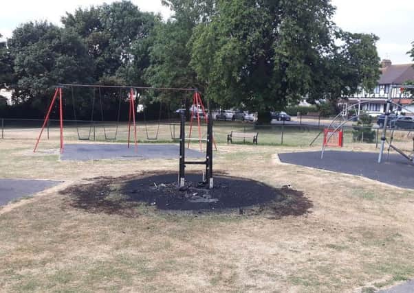 Blackened playground equipment after being targeted by arsonists SUS-181207-102824001
