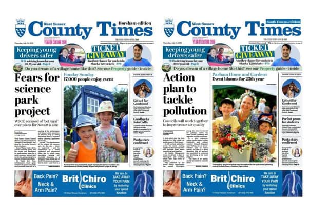 Front pages of the West Sussex County Times (Thursday July 12 edition)