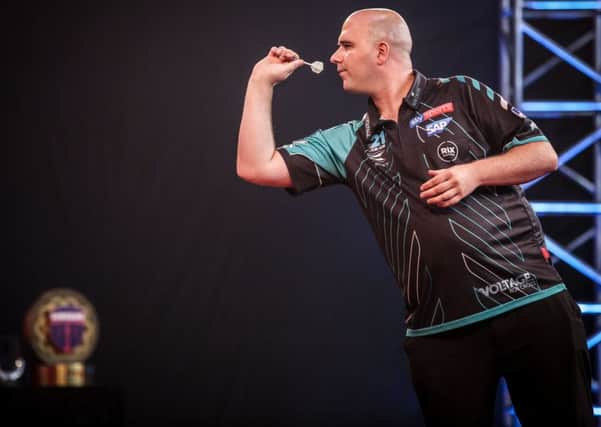 Rob Cross at the oche during the Shanghai Darts Masters. Picture courtesy Henry Yu  YouSports/PDC