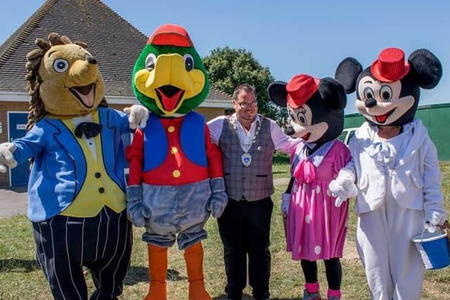 Billy with Hampton the Hedgehog, Monty the Mewsbrook Mallard and Mickey and Minnie Mouse Picture: Steve Flynn Media