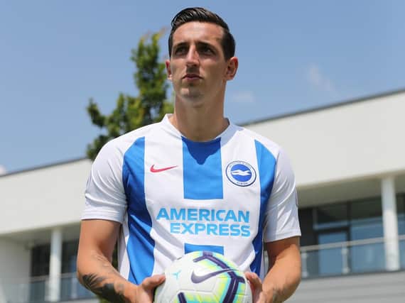 Lewis Dunk in Albion's new home shirt. Picture by BHAFC