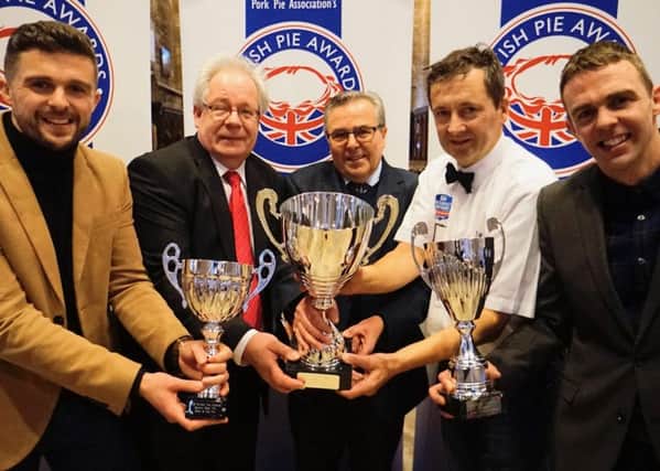 Turner's Pies celebrate being named Supreme Champions at the British Pie Awards 2018, from left Philip Turner, chairman of the awards Matthew O'Callaghan, Pip Turner, awards organiser Stephen Hallam, and Peter Turner EMN-181203-104414001