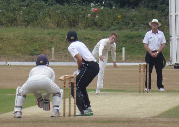Josh Beeslee bowling for Hastings Priory against Roffey yesterday. Pictures by Simon Newstead