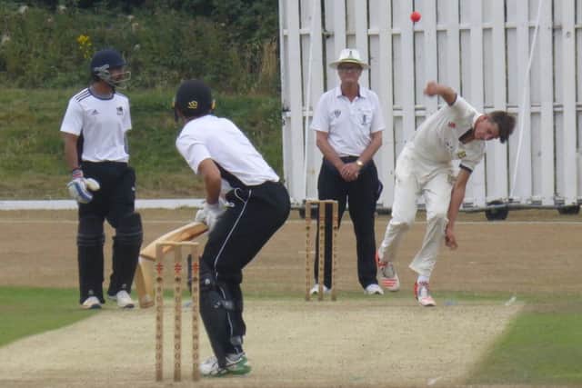 Adam Pye steams in during the Gray-Nicolls Sussex T20 Cup semi-final.