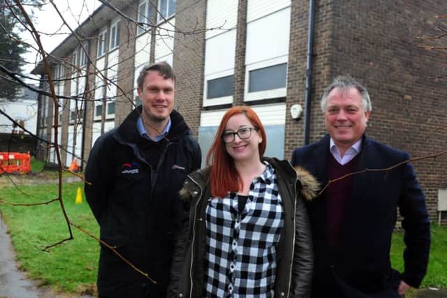 Steve Hodges, project manager for Roffey Homes, April Baker homelessness services manager with WCHP and John Holmstrom, chief executive outside the building in Lyndhurst Road. Picture: Kate Shemilt