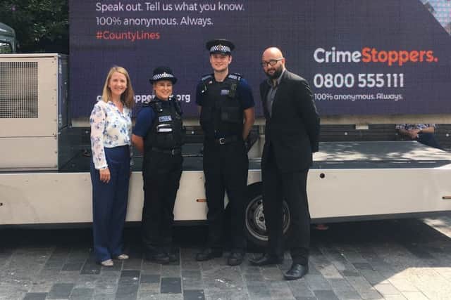 Sussex Police and Crime Commissioner Katy Bourne with PCSOs Ellen and Darren and Crimestoppers Kieran Haran. Picture: Crimestoppers