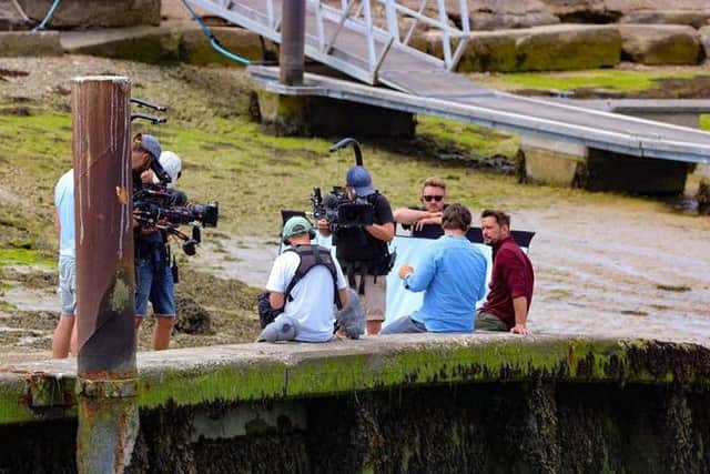 Jamie Oliver, pictured at West Beach, Littlehampton with co-star Jimmy Doherty, while filming for an episode of Jamie and Jimmys Friday Night Feast. Picture: Steve McKay/Inspire'd Flights