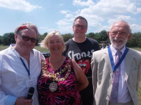 Kevin Pearce-Biggs, Mayor Gill Mattock, Andy Chequers and the Mayor's consort at Sunday Funday