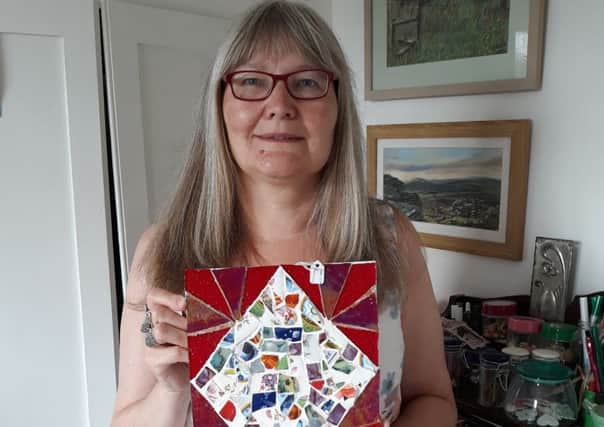 Deborah Fleming with glass mosaic work
