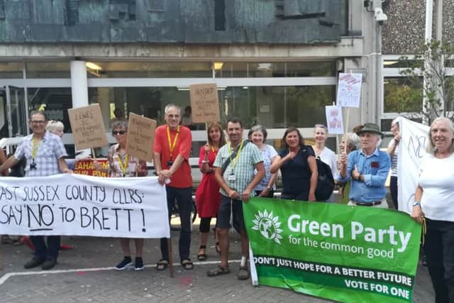 A protest outside County Hall against plans for a concrete and aggregate plant in Newhaven