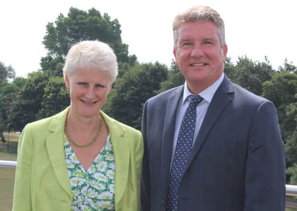 Paul Riley, principal of Worthing College, and Shelagh Legrave OBE