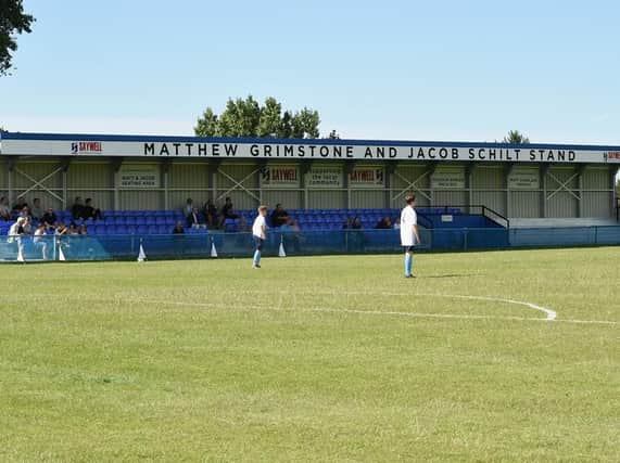 Jacob Schilt and Matt Grimstone's memorial stand at Worthing United. Picture by Liz Pearce