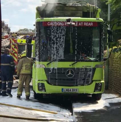Fireifghters extinguished the refuse truck blaze in Brighton