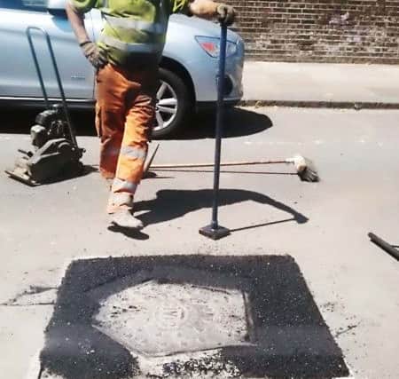 A road worker in Hove had to withstand 34Â°C whilst working outside.