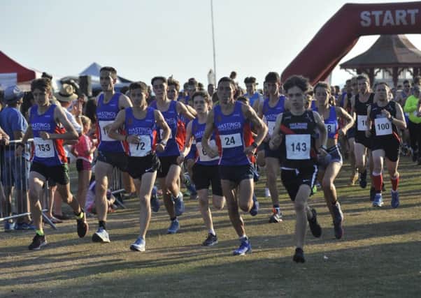 Runners set off at the start of the final event in the Bexhill Seafront 5K Series, including winner Ross Skelton (number 72) and runner-up Gary Foster (24). Picture by Simon Newstead
