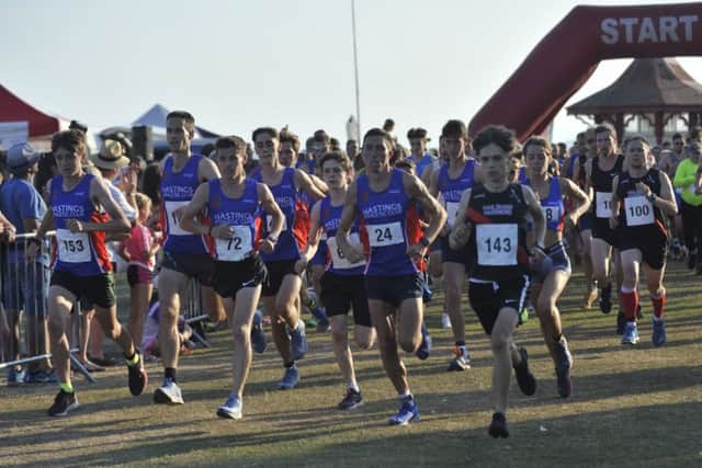 Runners set off at the start of the final event in the Bexhill Seafront 5K Series, including winner Ross Skelton (number 72) and runner-up Gary Foster (24). Picture by Simon Newstead