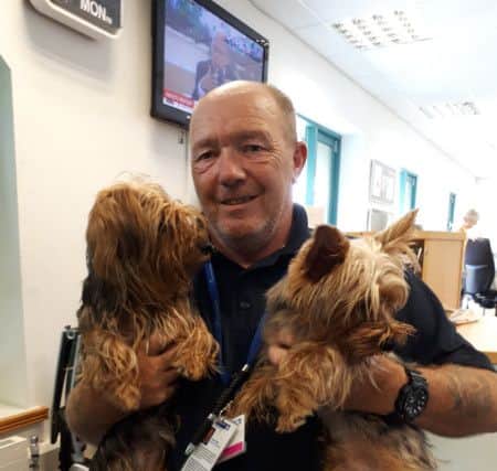 The lucky dogs with rescuer Trevor Moule