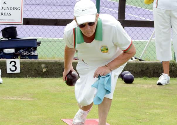 Sheila Jones bowls for Crablands against Chichester / Picture by Kate Shemilt