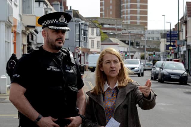 Katy Bourne visited Bognor town centre to talk to retailers about crime. Picture: Kate Shemilt