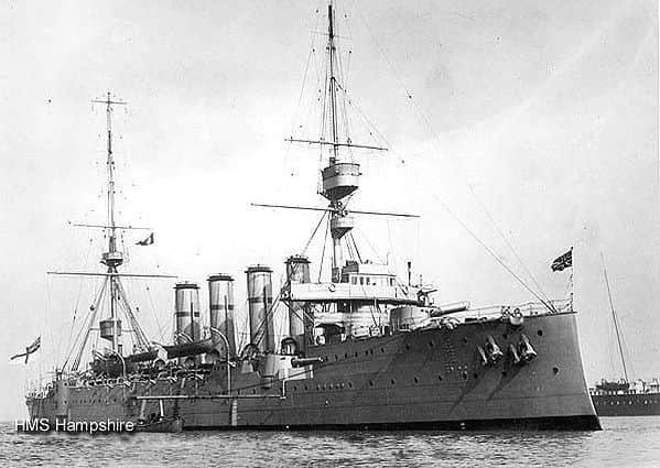 HMS Hampshire hit a mine while carrying Lord Kitchener to talks in Russia