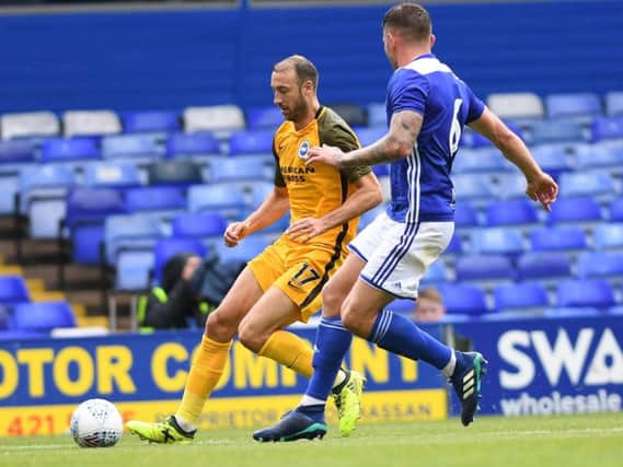 Glenn Murray in action in Albion's friendly at Birmingham. Picture by PW Sporting Photography