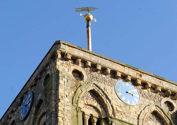 The weather vane usually sits above the clock at the top of the tower at St Mary de Haura Church in Shoreham. Picture: Stephen Goodger S08544H14