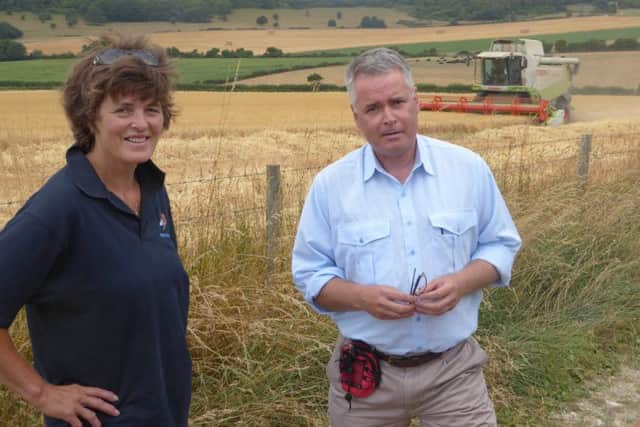 Caroline Harriott with Tim Loughton MP at Lychpole Farm in Sompting