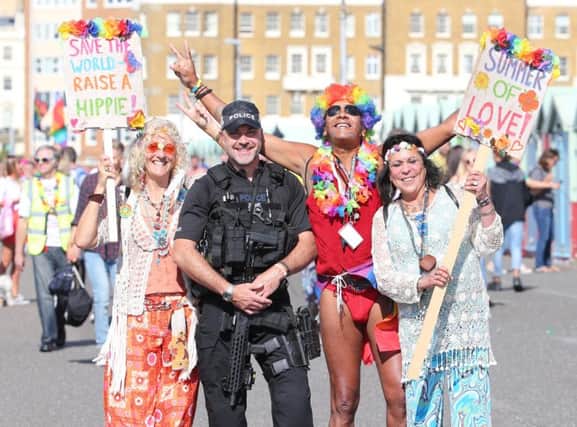 Police and revellers at Brighton Pride (Photograph: Eddie Mitchell)