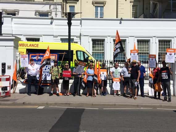 GMB union protest outside the Royal Sussex County Hospital in Brighton
