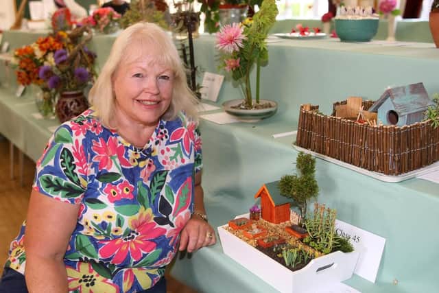 Sue Bell with her miniature allotment. Pictures: Derek Martin DM1880053a
