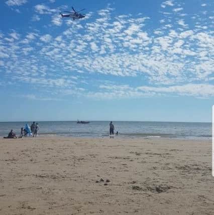 The rescue helicopter at Camber Beach. Picture: Becca Fletcher