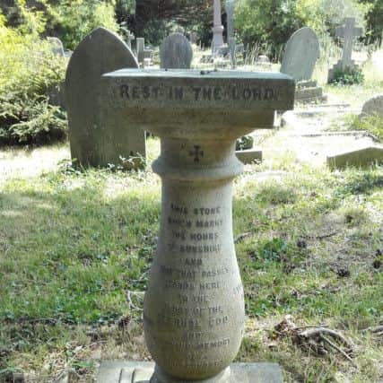 The sundial gravestone for Frederick William Best Parry, who served in the 17th Lancers and died aged 71 from heart failure