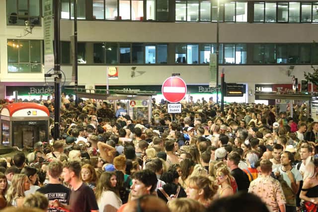 The crowds outside Brighton station on Saturday evening after Britney's performance at Pride (Photograph: Eddie Mitchell)