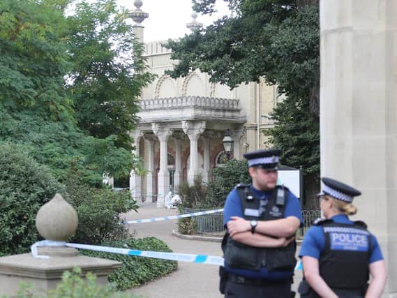 Police at the scene of a serious assault at Pavilion Gardens, where a homeless man was left in a critical condition (Photograph: Eddie Mitchell)