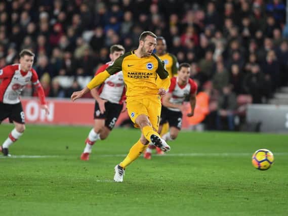 Glenn Murray gives Albion the lead at Southampton last season. Picture by PW Sporting Photography
